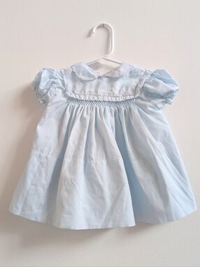 Vtg Feltman Bros 3-6m Blue Embroidered Dress Baby Spring Heirloom